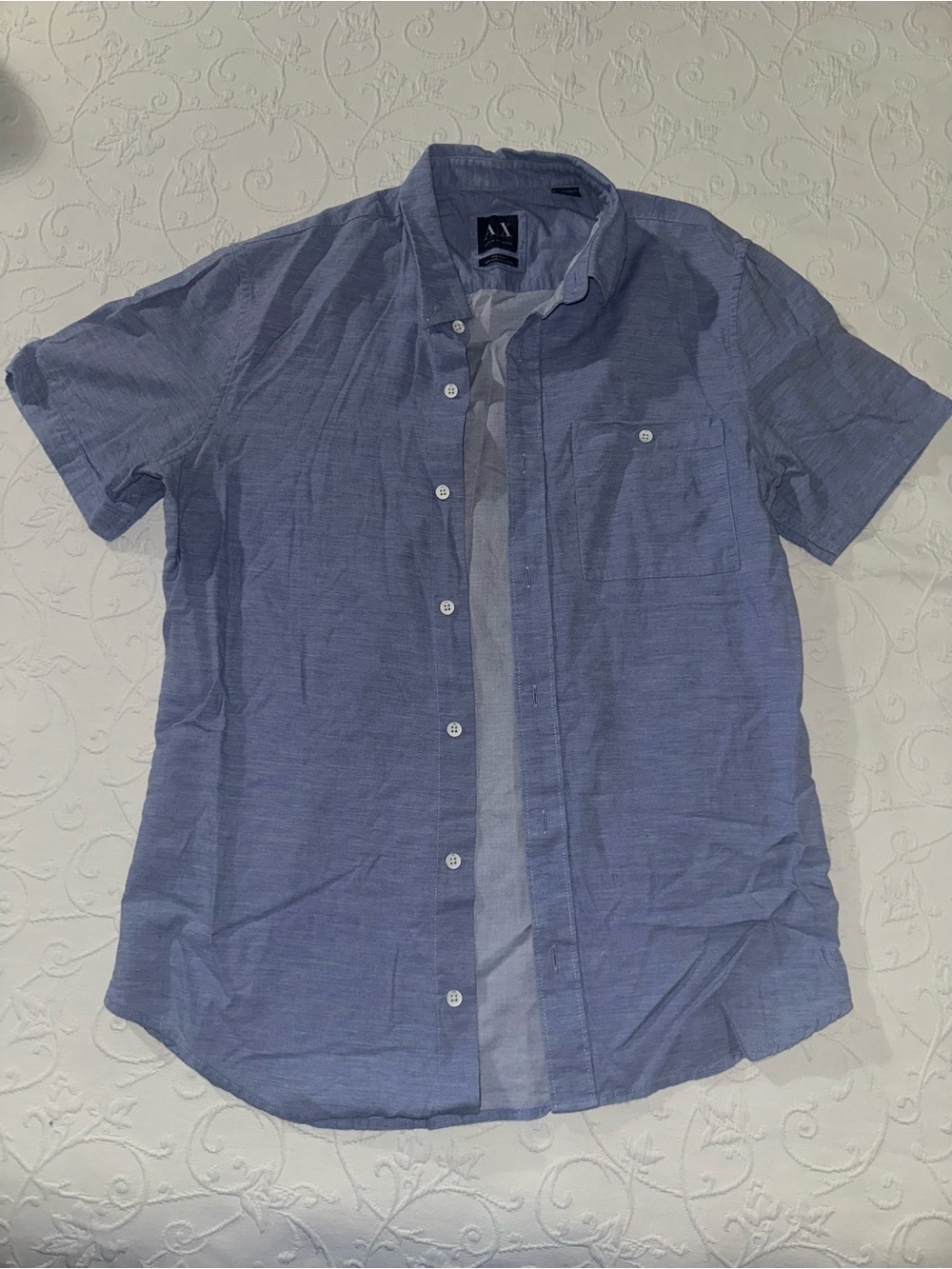 Armani Exchange Men's Short-Sleeve Button-Down Shirt in Light Blue